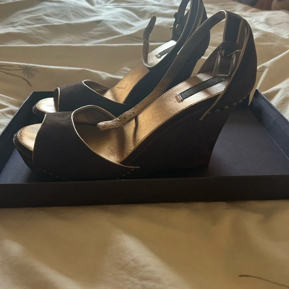 Vintage Prada Brown Wedge Sandals - Picture 3 of 5